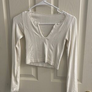 Urban Outfitters Cream Long Sleeve Crop Top